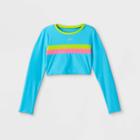 Speedo Girls' Striped Long Sleeve Rash Guard Swim Shirt - Blue