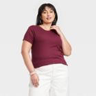 Women's Plus Size Short Sleeve Slim Fit Ribbed T-shirt - A New Day Burgundy