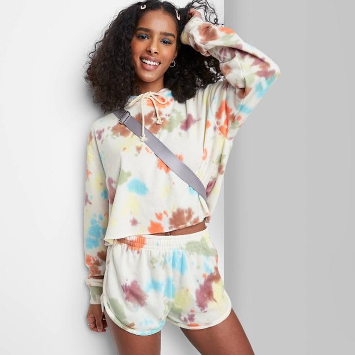 Women's High-rise Dolphin Shorts - Wild Fable White Tie-dye