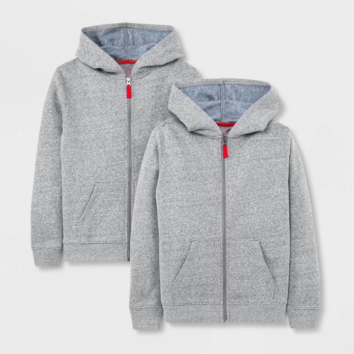 Boys' 2pk Fleece Zip-up Hoodie - Cat & Jack Charcoal Gray