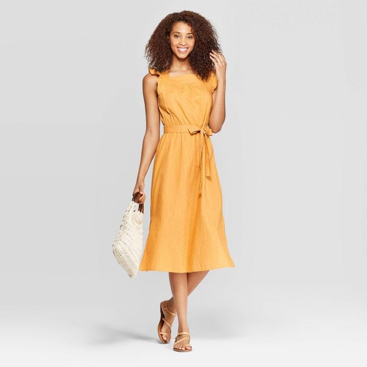Women's Ruffle Sleeveless Square Neck Midi Dress - Universal Thread Yellow