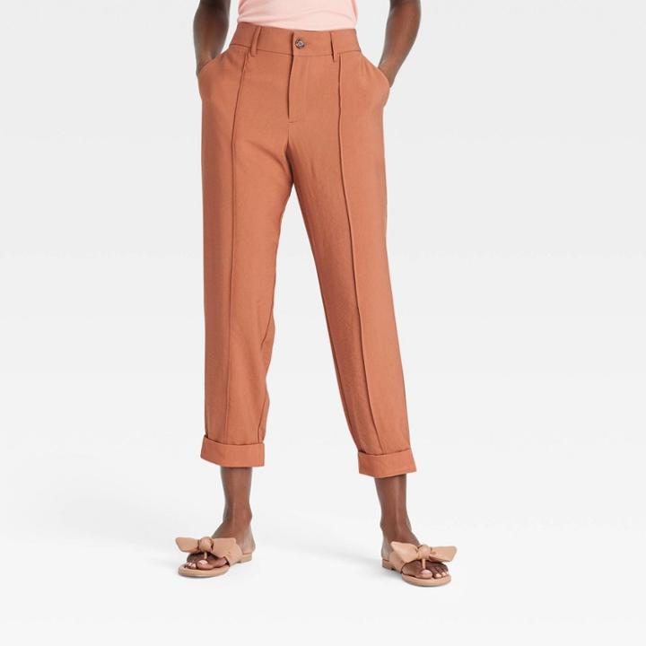 Women's High-rise Slim Straight Leg Pintuck Ankle Pants - A New Day Brown