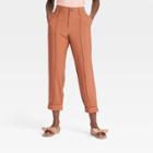Women's High-rise Slim Straight Leg Pintuck Ankle Pants - A New Day Brown