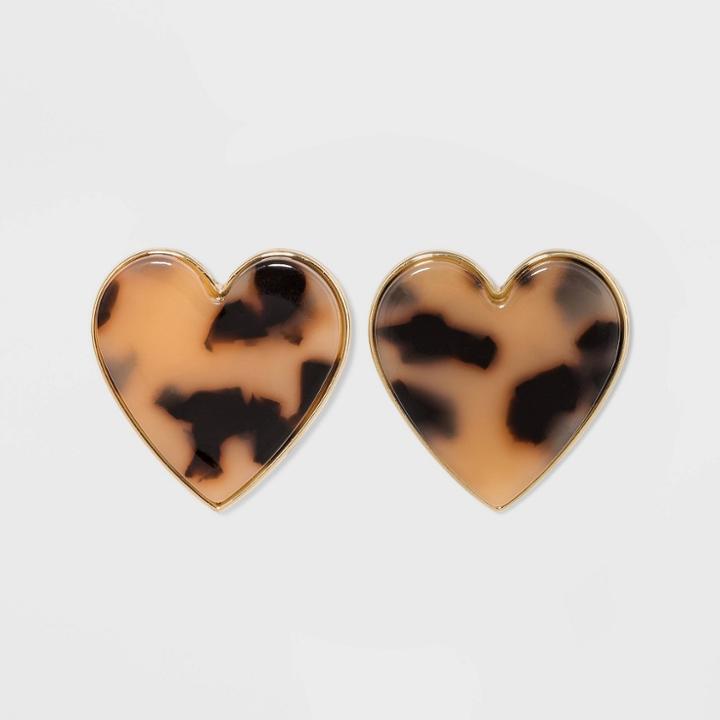 Sugarfix By Baublebar Tortoise Shell Heart Earrings - Tortoise, Women's, Brown