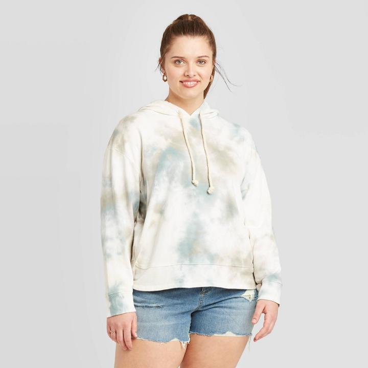 Women's Plus Size Crewneck Tie-dye Hoodie Sweatshirt - Universal Thread Blue 1x, Women's, Size: 1xl,