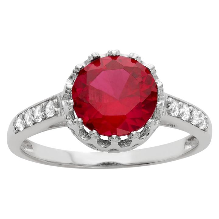 2 Tcw Tiara Round-cut Ruby Crown Ring In Sterling Silver -