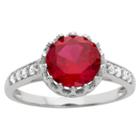 2 Tcw Tiara Round-cut Ruby Crown Ring In Sterling Silver -