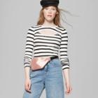 Women's Striped Long Sleeve Rib Top With Chest Cut Out - Wild Fable White/black
