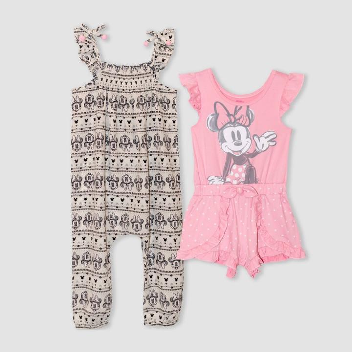 Disney Toddler Girls' 2pk Minnie Mouse Romper And Jumpsuit - Pink