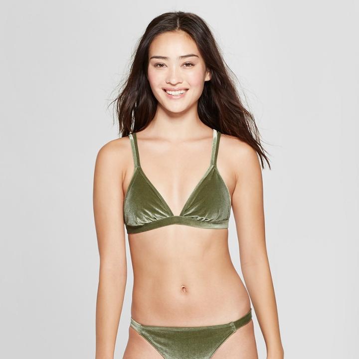 Women's Velvet Triangle Bikini Top - Xhilaration Olive