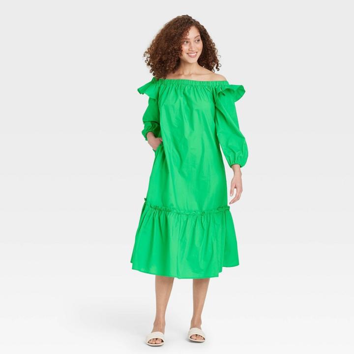 Women's Balloon Long Sleeve Dress - Who What Wear Green