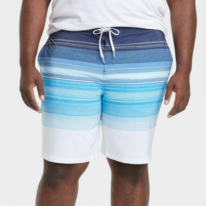 Men's Big & Tall 10 Striped Board Shorts - Goodfellow & Co Atlantic Blue