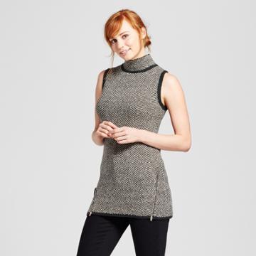Cliche Women's Sleeveless Turtleneck Herringbone Tunic - Clich Charcoal/tan
