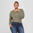 Women's Plus Size Crew Neck Long Sleeve T-shirt - Ava & Viv Olive (green)