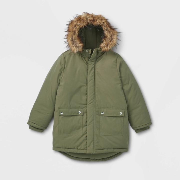 Girls' Hooded Parka Jacket - Cat & Jack Olive Green