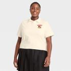 Women's Disney Plus Size Mickey University Short Sleeve Cropped Graphic Polo Shirt - Ivory