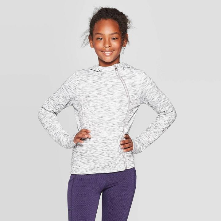 Girls' Plush Fleece Asymmetrical Full Zip Hoodie - C9 Champion Light Gray Heather S, Girl's, Size: Small, Light Grey Grey