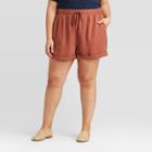 Women's Plus Size Mid-rise Tie-front Utility Shorts - Universal Thread Brown