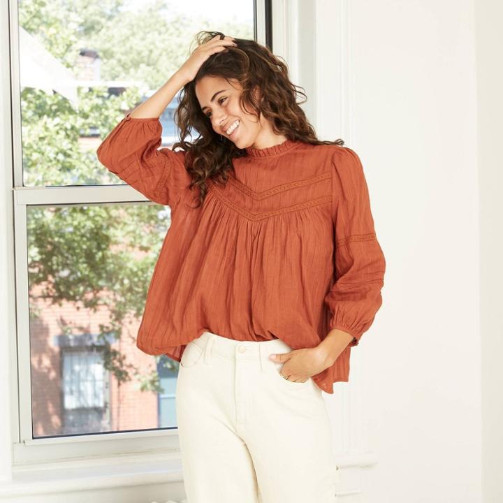 Women's 3/4 Sleeve Prairie Shirt - Universal Thread Brown