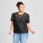 Women's Plus Size Organza Volume Sleeve Blouse - A New Day Black X