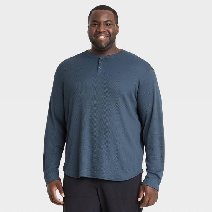 Men's Big & Tall Waffle-knit Henley Long Sleeve T-shirt - All In Motion Navy