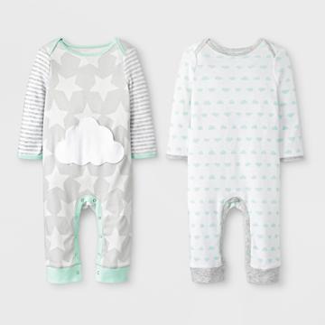 Baby 2pk Clouds Rompers - Cloud Island Gray/white 12m, Kids Unisex