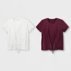 Target Girls' Corset 2pk Short Sleeve T-shirt - Art Class Maroon/white Xs, Red Off-white