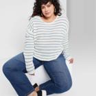 Women's Plus Size Striped Cropped Crewneck Sweater - Wild Fable Ivory/teal Blush 1x, Size:
