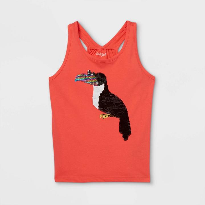 Girls' Toucan Flip Sequin Tank Top - Cat & Jack Coral