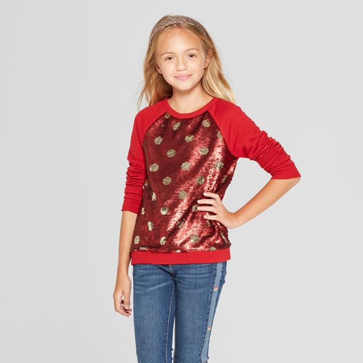 Girls' Flip Sequins Pullover - Cat & Jack Red