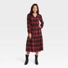 Women's Long Sleeve A-line Dress - Knox Rose Red Plaid