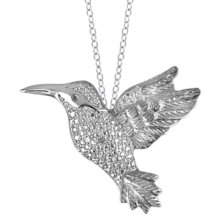 Target Women's Sterling Silver Accent Round-cut White Diamond Pave Set Bird Pendant - White