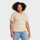 Modern Lux Women's Plus Size Atticus Poetry Floral Short Sleeve Graphic T-shirt- Beige