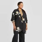 Women's Floral Print Plus Kimono - A New Day Black One Size, Women's, Brown