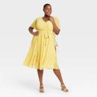 Women's Plus Size Floral Print Flutter Sleeve Mesh Dress - Ava & Viv Yellow X