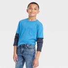 Boys' Layered Long Sleeve Knit T-shirt - Cat & Jack Blue