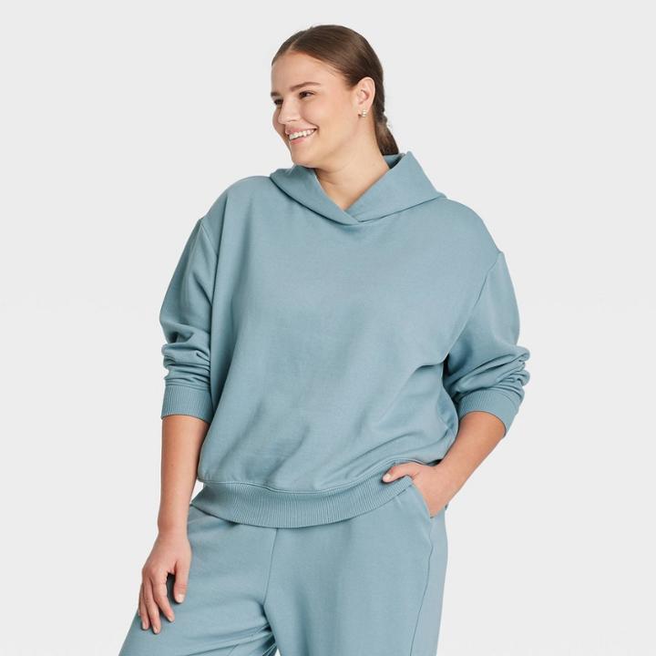 Women's Plus Size Hooded Sweatshirt - A New Day Blue