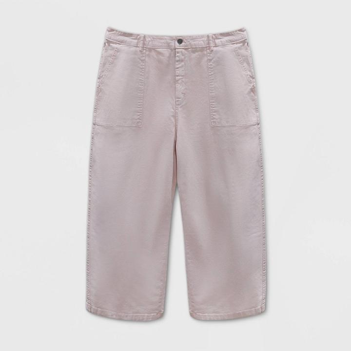 Women's Plus Size High-rise Wide Leg Cropped Jeans - Universal Thread Pink