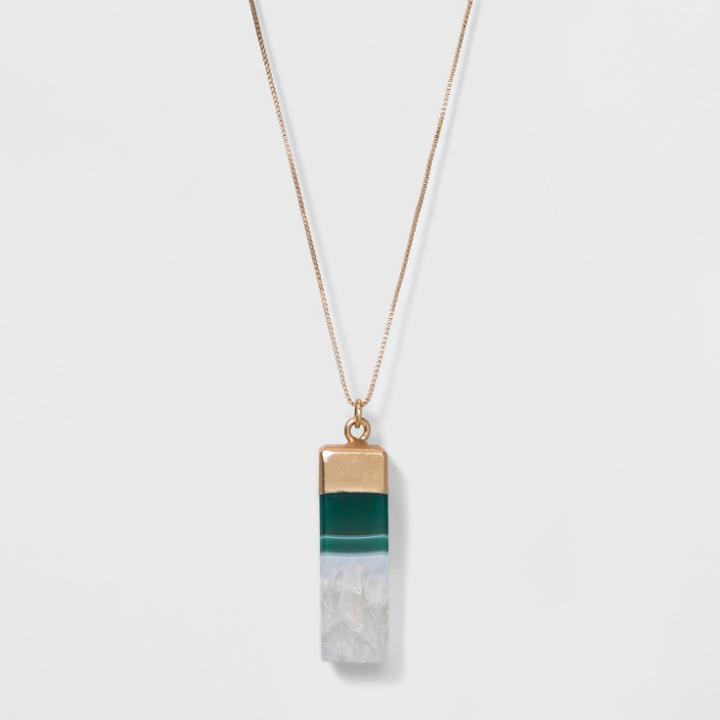Semi Precious Long Pendant Necklace - Universal Thread Green, Green/light Gold