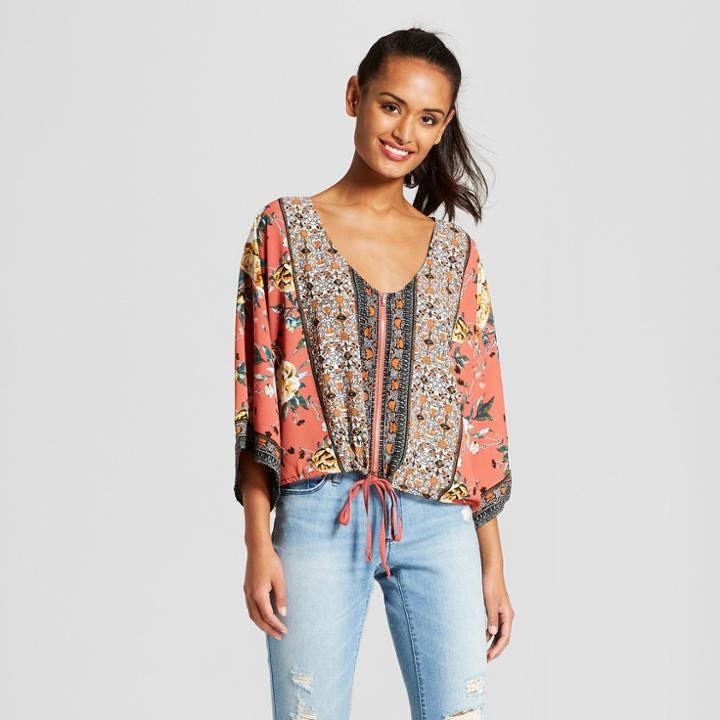 Women's Floral Print Kimono Jacket - 3hearts (juniors') Taupe