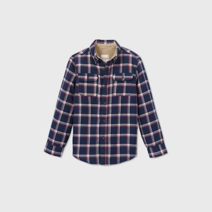 Boys' Sherpa Lined Plaid Shirt Jacket - Cat & Jack Navy