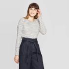 Women's Striped Long Sleeve Crewneck T-shirt - A New Day Heather Gray