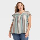 Women's Plus Size Flutter Short Sleeve Top - Knox Rose Teal Green