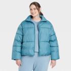 Women's Plus Size Short Matte Puffer Jacket - A New Day Blue