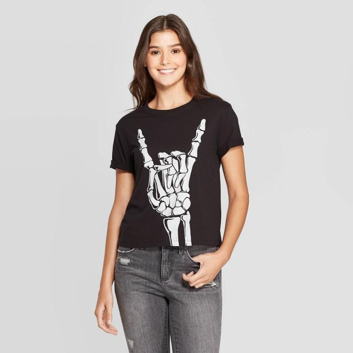 Zoe+liv Petitewomen's Skeleton Bones Short Sleeve Graphic T-shirt (juniors') - Black
