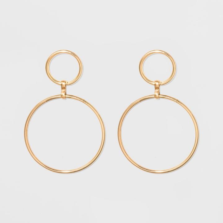 Open Work Circles With Bar Post Back Metal Hoop Earrings - A New Day Gold