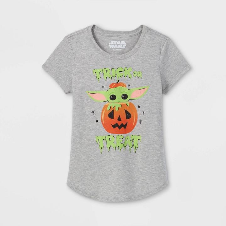 Girls' Star Wars Baby Yoda Short Sleeve Graphic T-shirt - Heather Gray