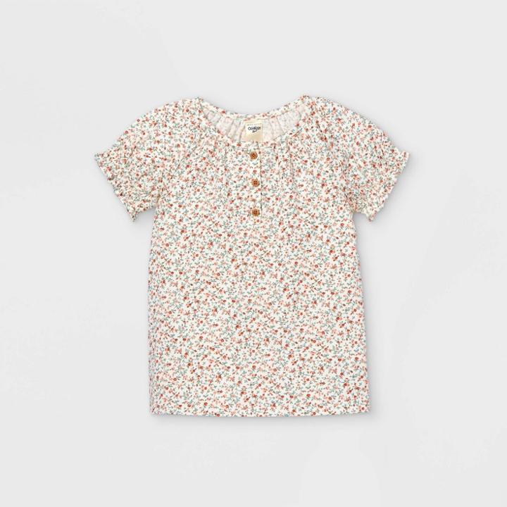Oshkosh B'gosh Toddler Girls' Floral Henley Short Sleeve T-shirt - White