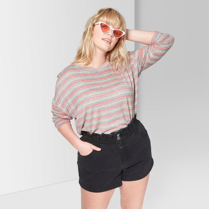Women's Plus Size Striped Long Sleeve Crew Neck Boxy Hacci Top - Wild Fable 2x,