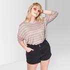 Women's Plus Size Striped Long Sleeve Crew Neck Boxy Hacci Top - Wild Fable 2x,